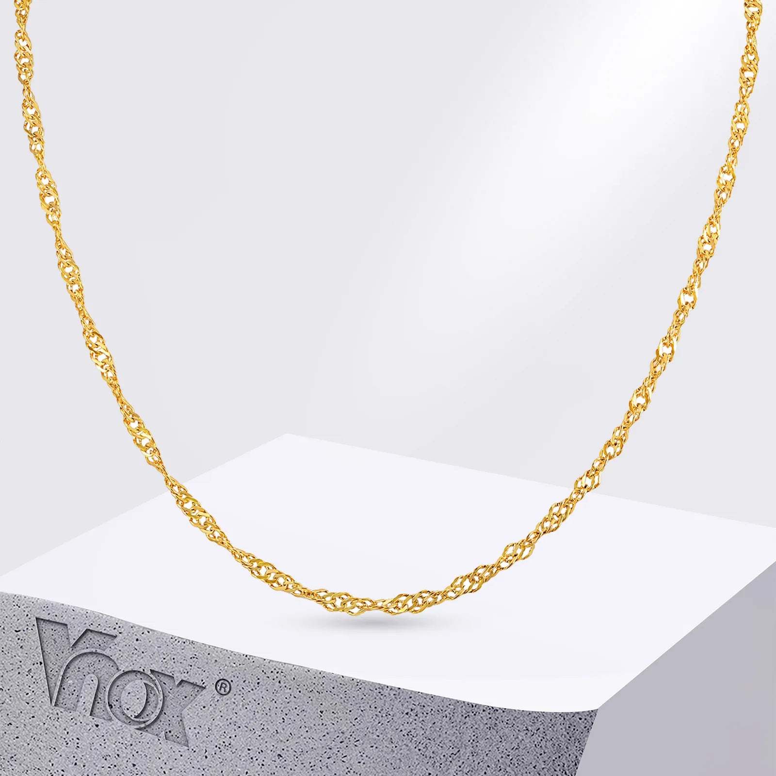 Twisted Singapore Chain Choker Necklace | 18K PVD Gold Stainless Steel Adjustable Collar