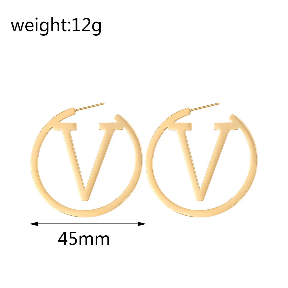 Gold Hoop Earrings with Letter V – Personalized Statement Jewelry