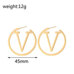 Load image into Gallery viewer, Gold Hoop Earrings with Letter V – Personalized Statement Jewelry
