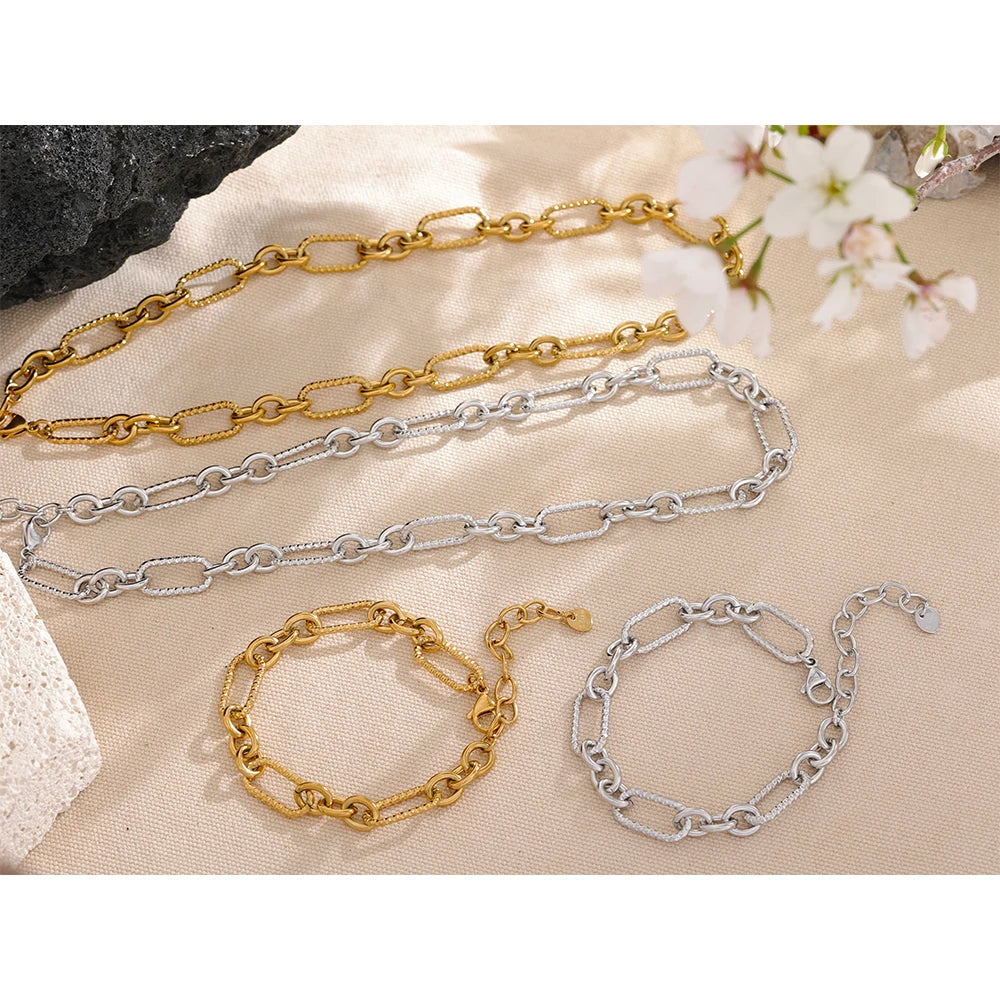 Chunky Mixed Link Chain Necklace & Bracelet Set | 18K PVD Gold & Silver Stainless Steel