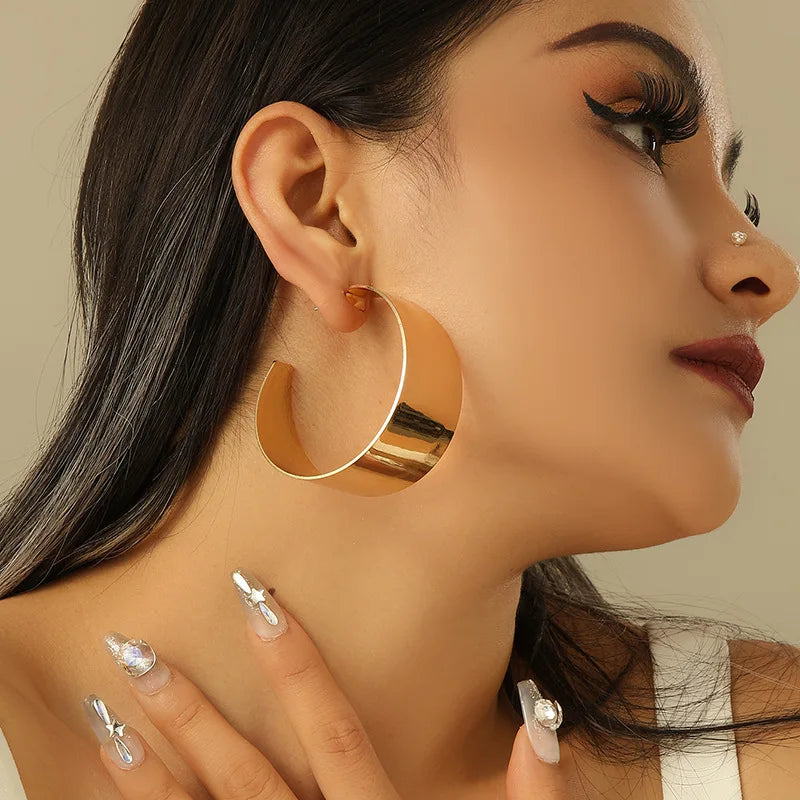 Large Gold-Plated Wide Hoop Earrings – Bold Shine, Timeless Edge