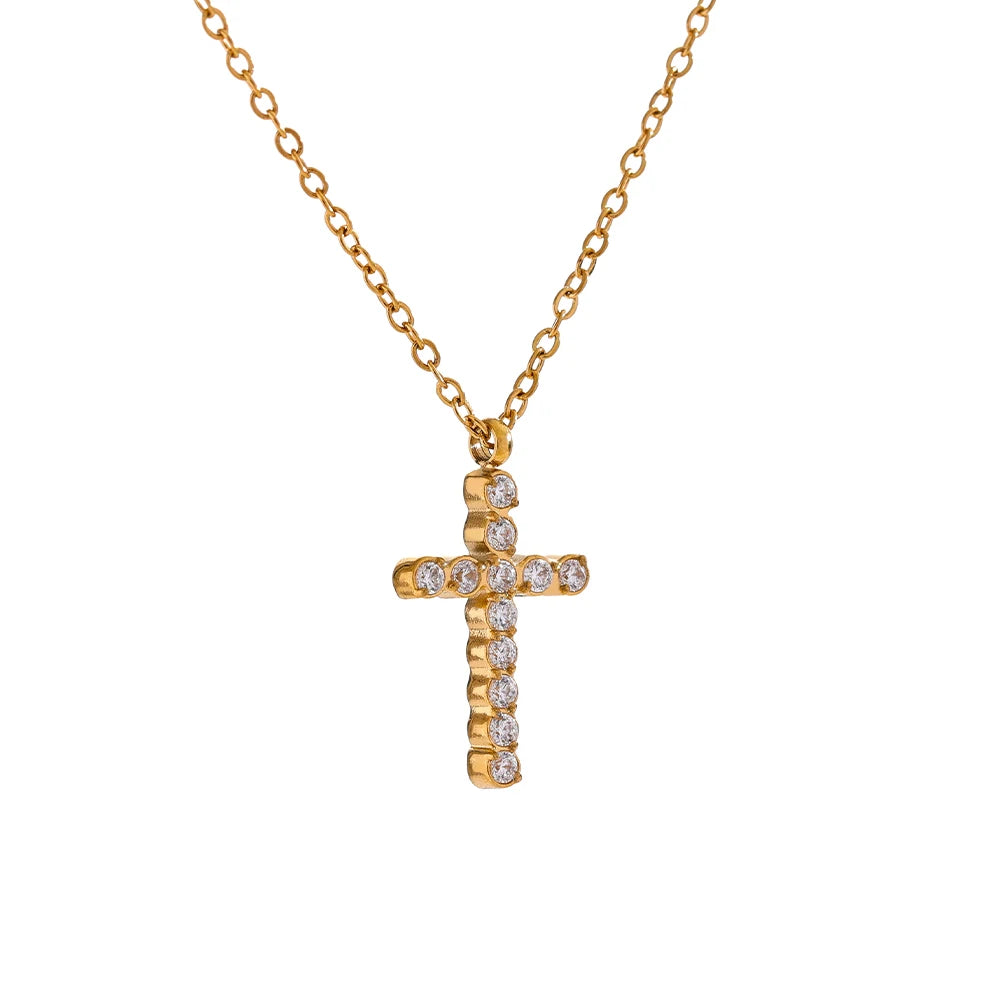 Crystal Cross Pendant Necklace | CZ Diamond | 18K Gold & Silver | The PM Edit