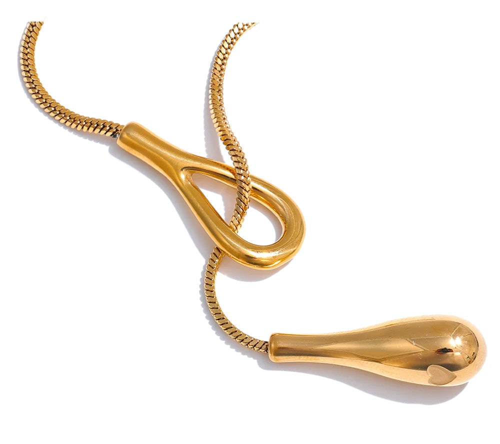 Teardrop Lariat Snake Chain Necklace | 18K PVD Gold Stainless Steel Statement Jewelry