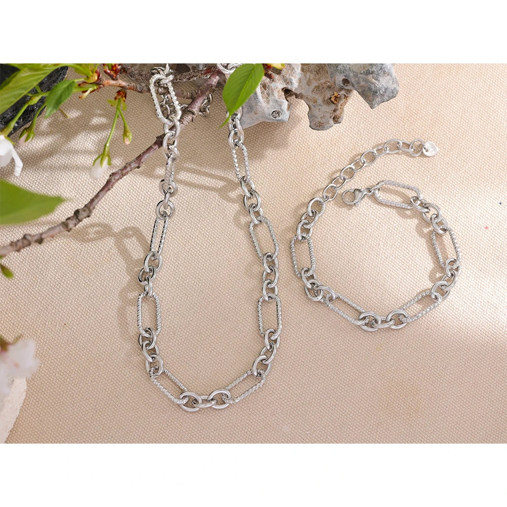 Chunky Mixed Link Chain Necklace & Bracelet Set | 18K PVD Gold & Silver Stainless Steel