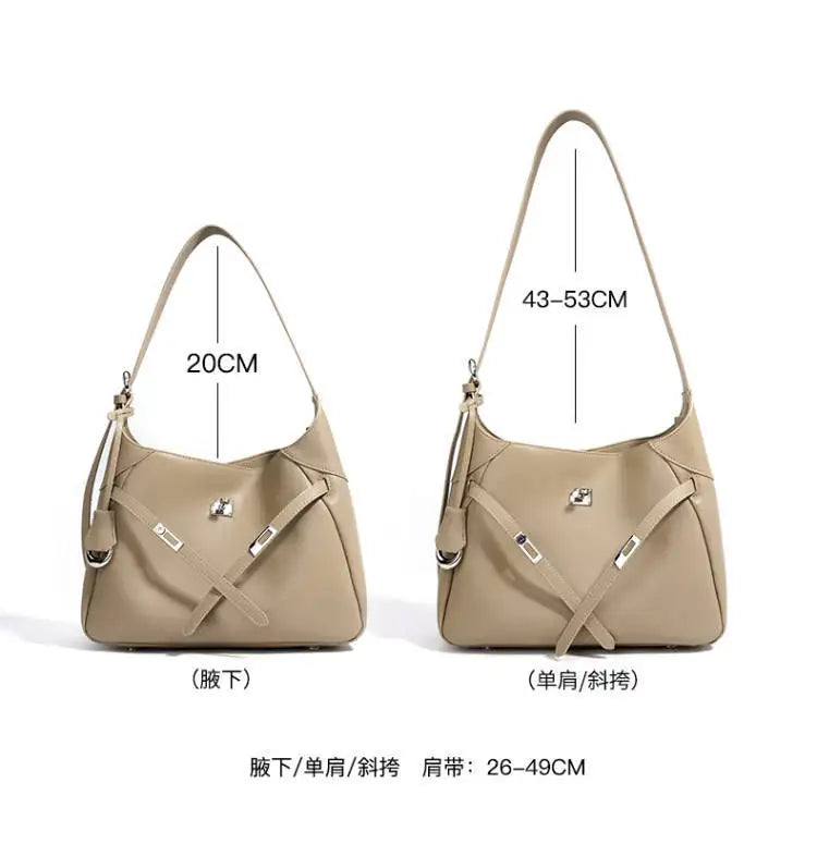 Buckle Cowhide Leather Baguette Shoulder Bag | Underarm Tote