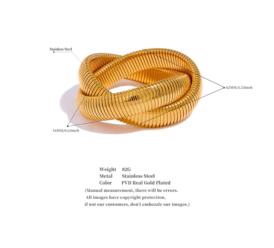Chunky Ribbed Omega Tube Bangle Bracelet | 18K PVD Gold & Silver Stainless Steel Jewelry