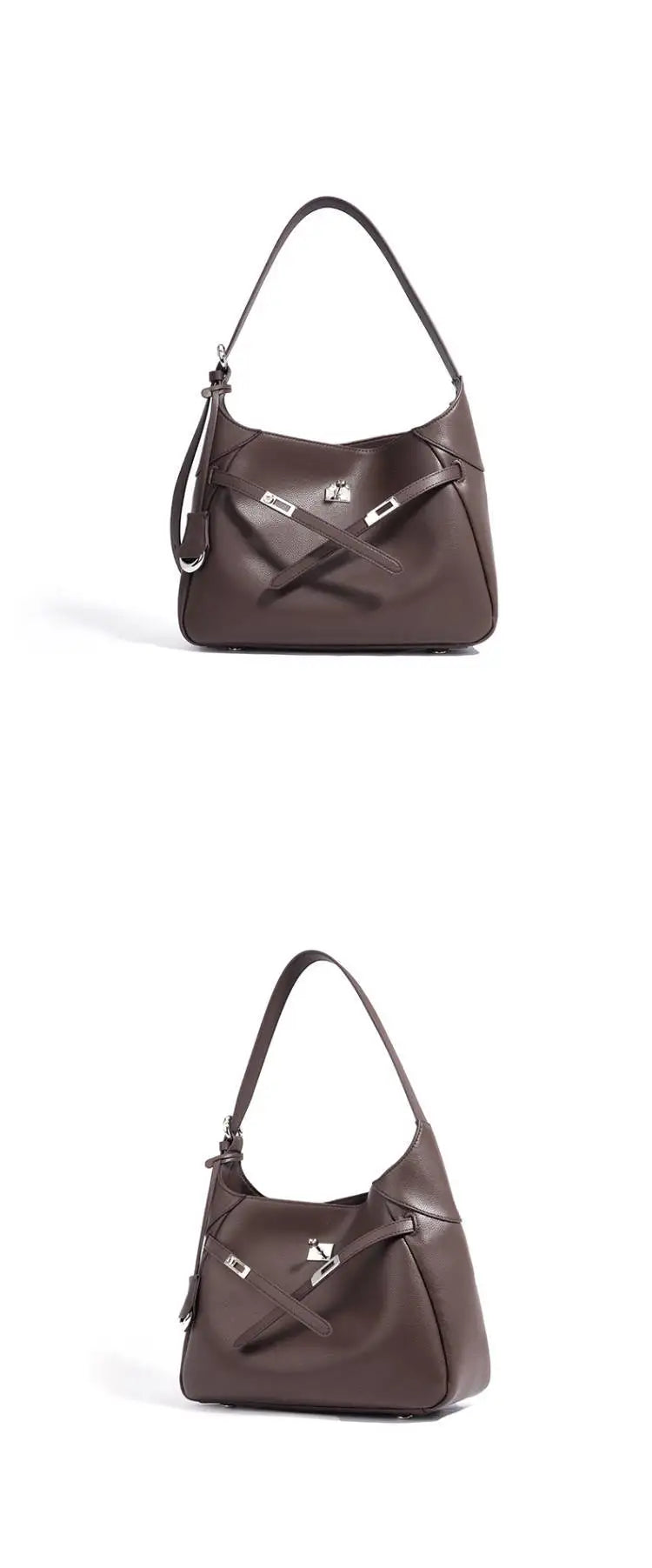 Buckle Cowhide Leather Baguette Shoulder Bag | Underarm Tote
