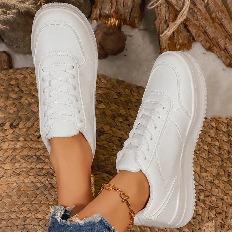White Platform Sneakers – Chunky Lace - Up PU Leather Shoes for Women - The PM Edit