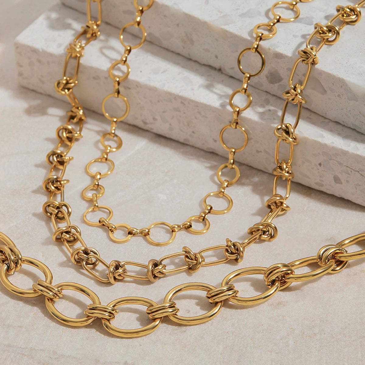 Layered Gold Chain Necklace Set | 18K PVD Stainless Steel Link Chain Jewelry