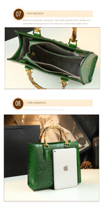 Load image into Gallery viewer, Crocodile Pattern Genuine Leather Structured Bag with Bamboo Handles
