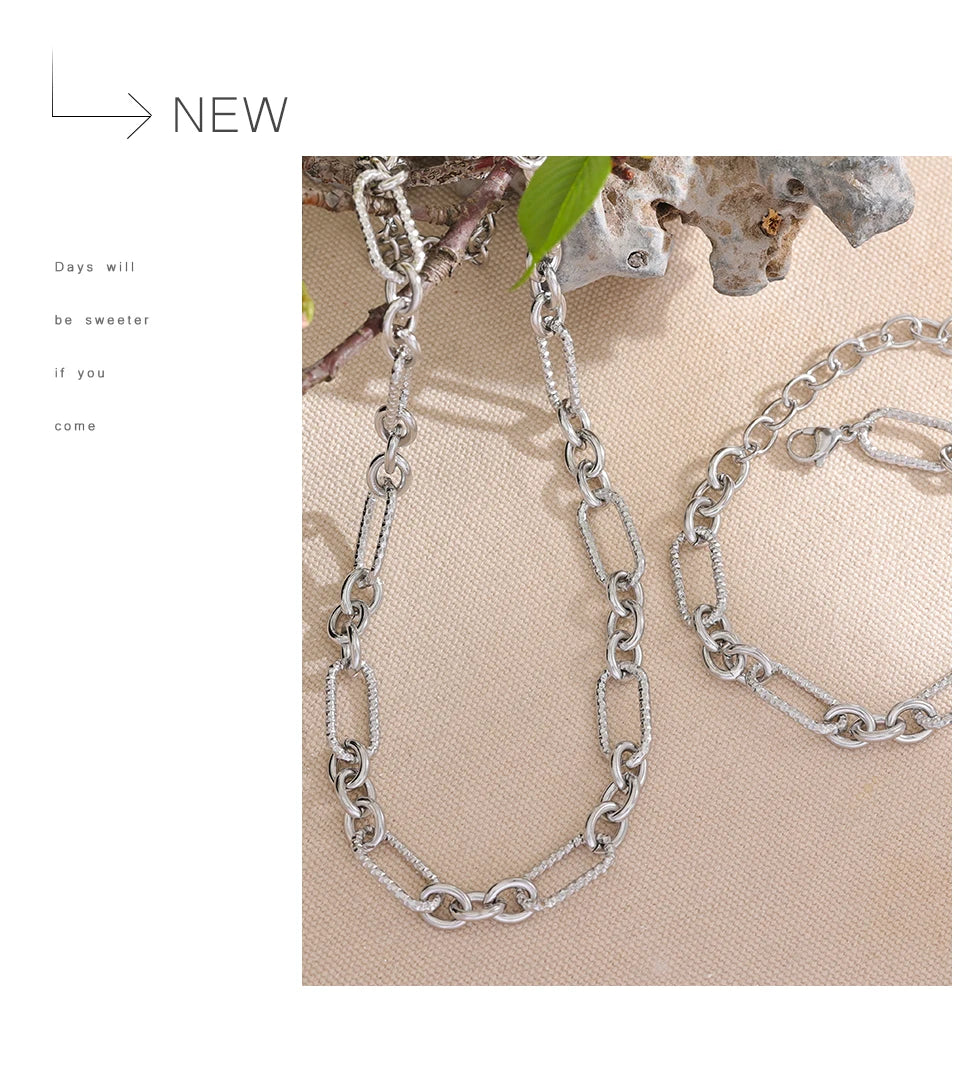 Chunky Mixed Link Chain Necklace & Bracelet Set | 18K PVD Gold & Silver Stainless Steel