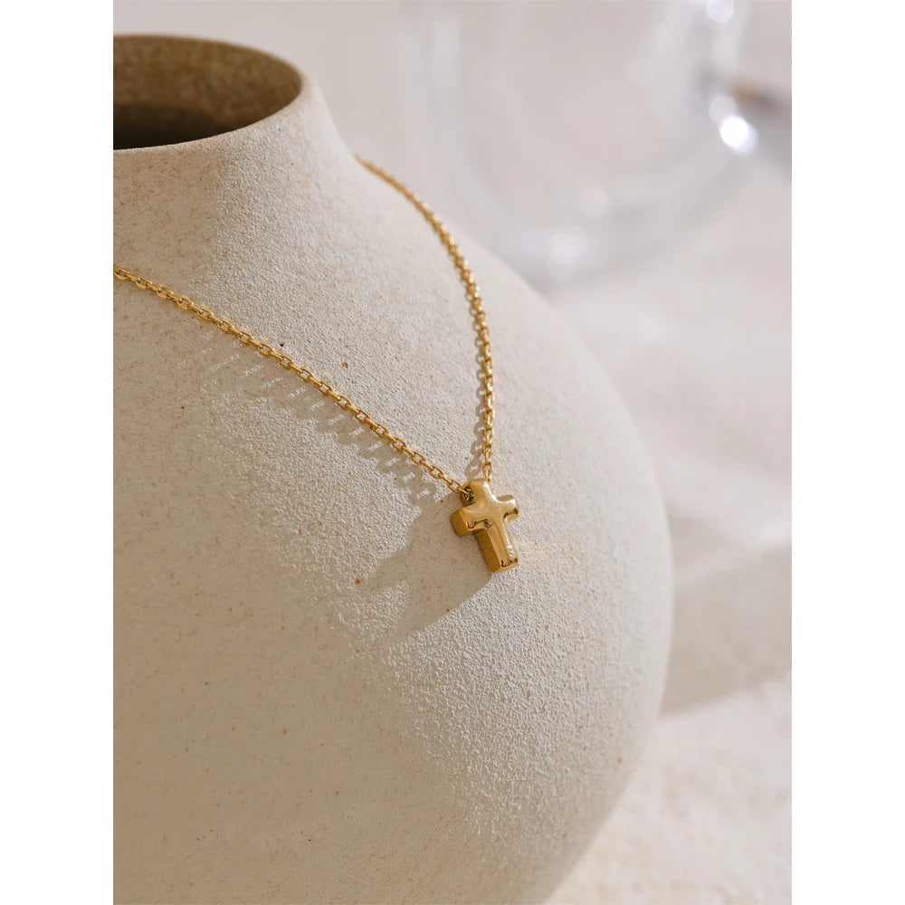 Puffy Cross Pendant Necklace | 18K Gold Plated Stainless Steel | The PM Edit