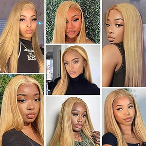 Wear And Go Honey Blonde  Glueless HD Straight Lace Front Wig. Human Hair #27 Color Pre Cut PrePlucked Closure Wig.