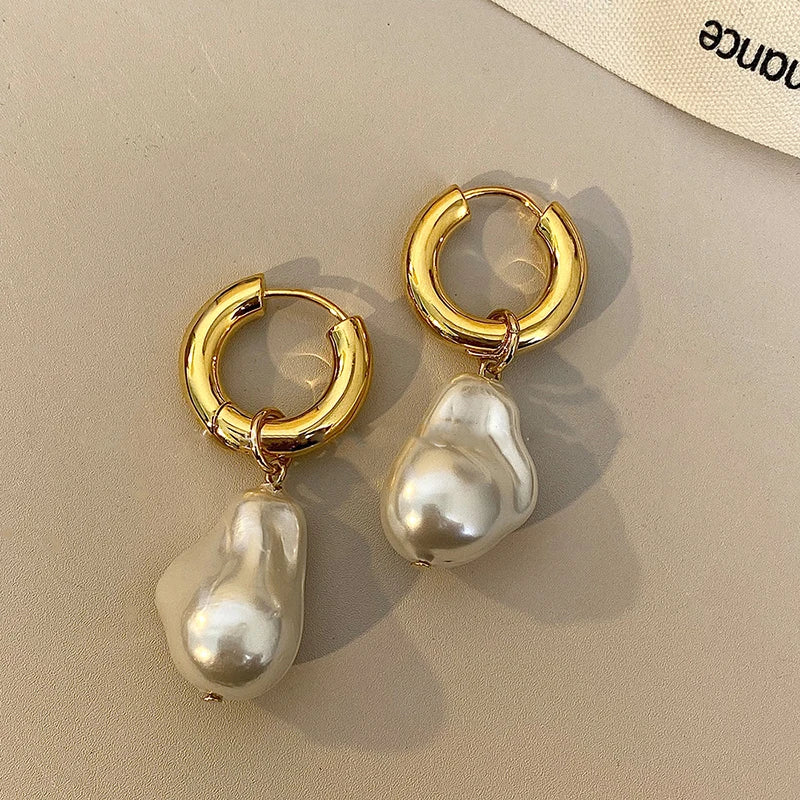 Baroque Pearl Huggie Drop Earrings