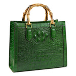 Load image into Gallery viewer, Crocodile Pattern Genuine Leather Structured Bag with Bamboo Handles
