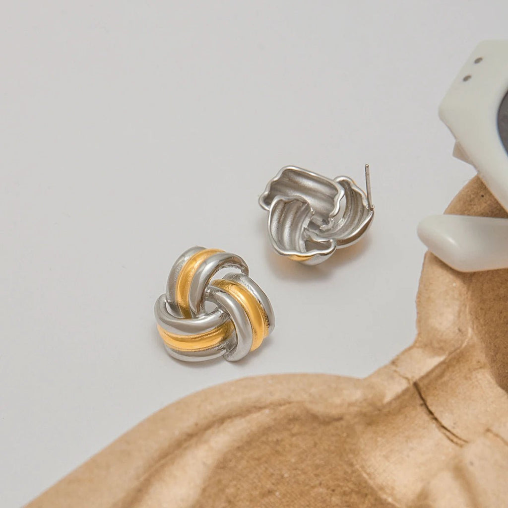 PVD 18K Gold Twisted Knot Stud Earrings - The PM Edit