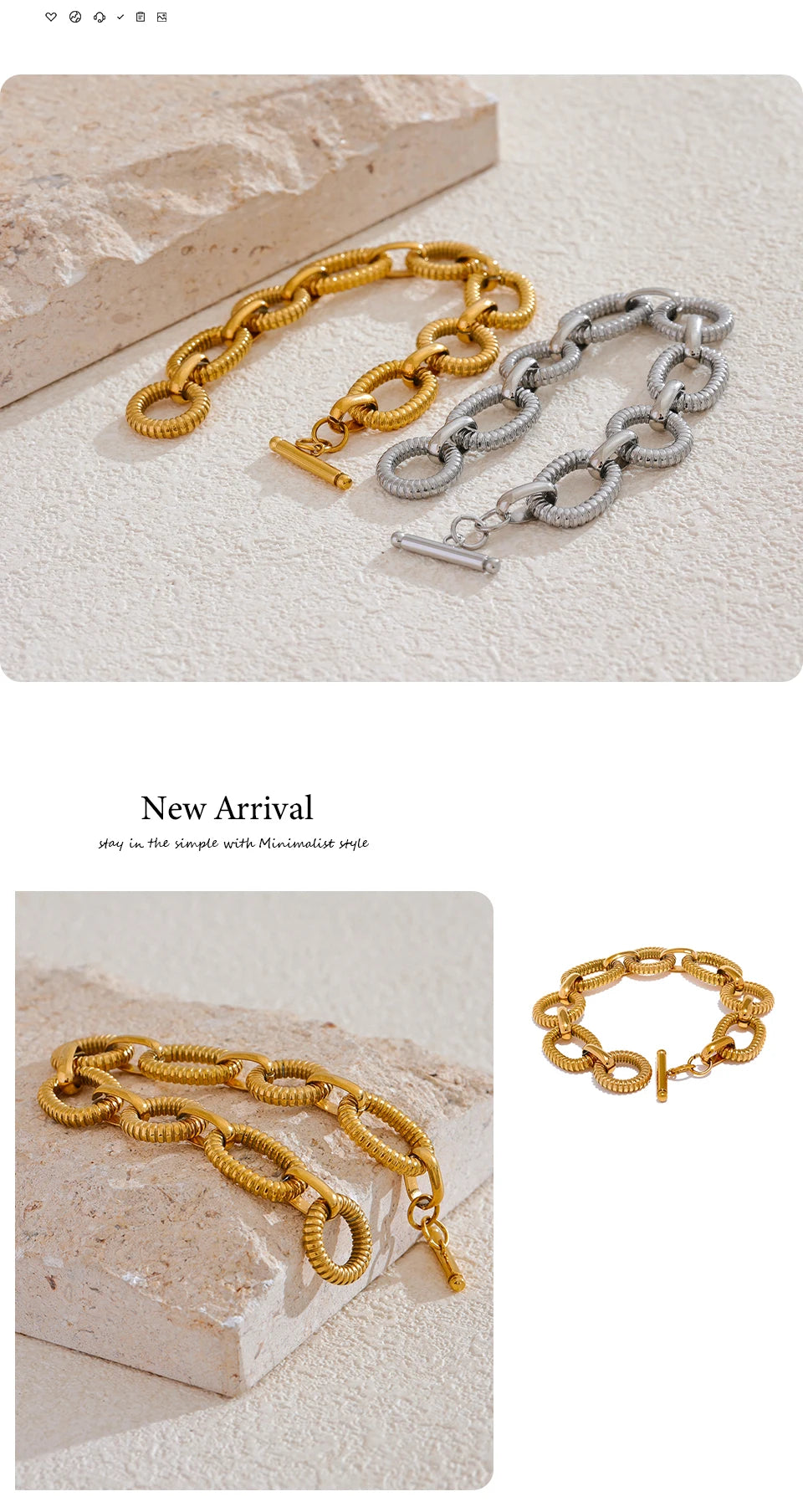 Ribbed Oval Link Chain Bracelet | T-Bar Clasp | Gold & Silver | The PM Edit