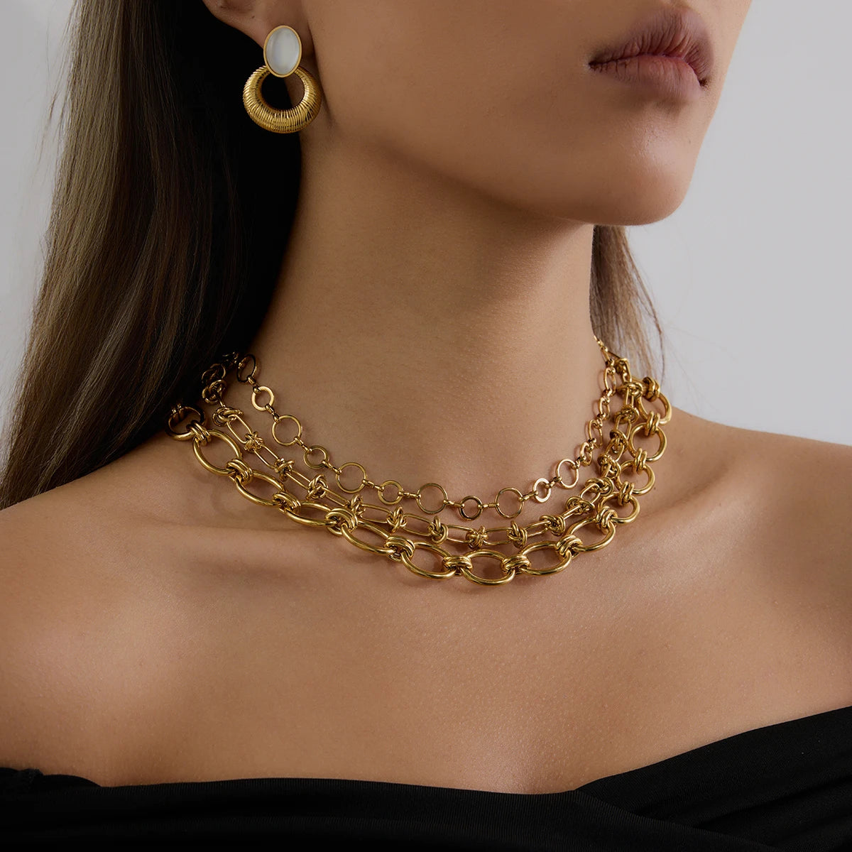 Layered Gold Chain Necklace Set | 18K PVD Stainless Steel Link Chain Jewelry