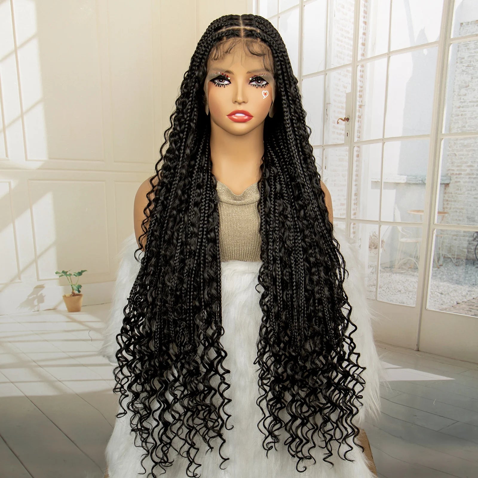 36 Inches Long Boho Braided Wigs with Baby Hair/Knotless Box Braid Wig