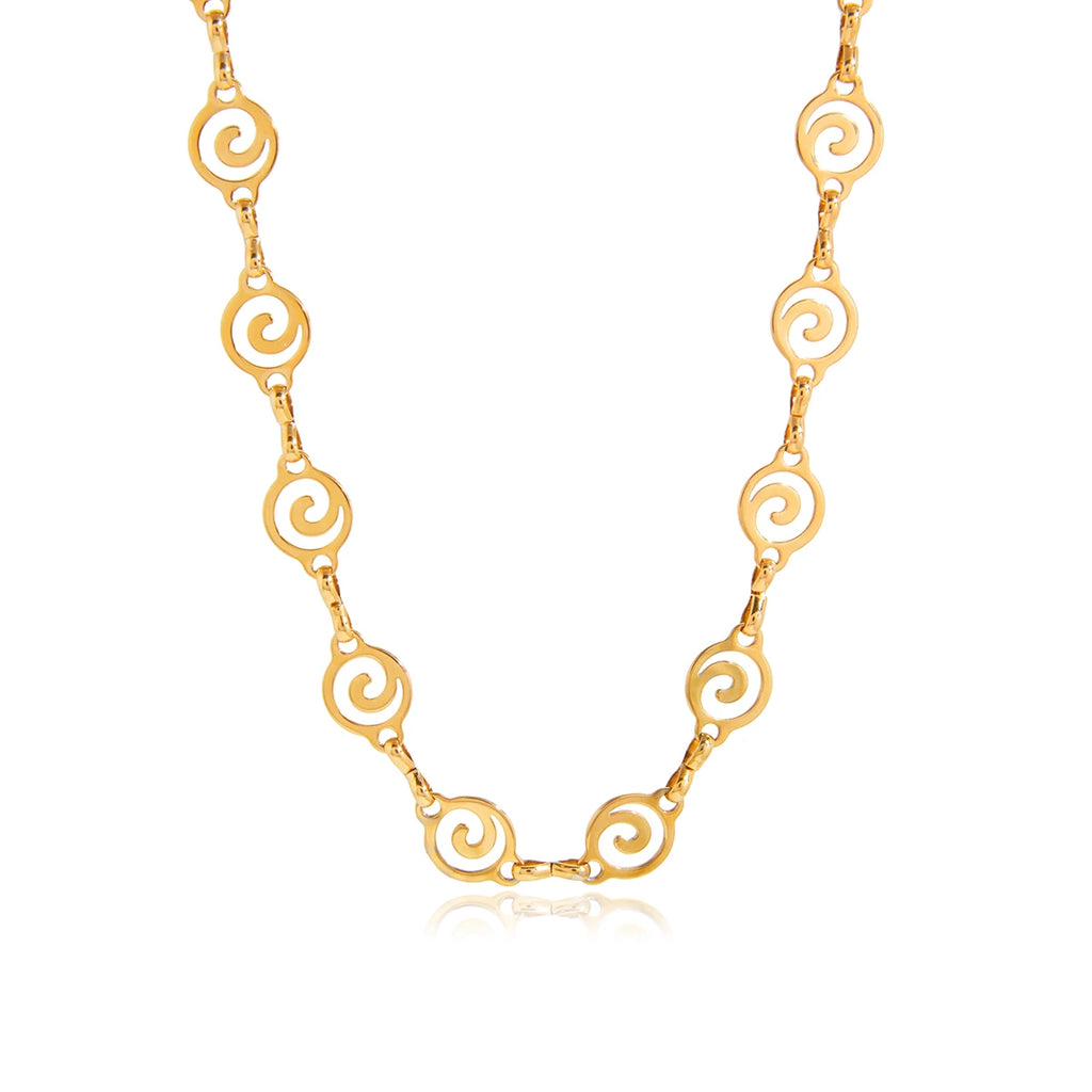 Gold Spiral Swirl Link Chain Necklace | 18K PVD Stainless Steel Statement Jewelry