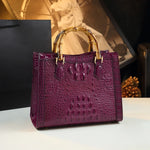 Load image into Gallery viewer, Crocodile Pattern Genuine Leather Structured Bag with Bamboo Handles
