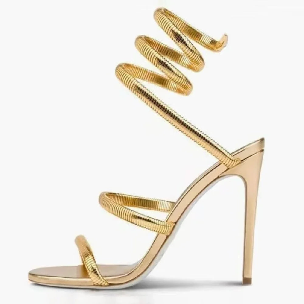 Serpentine Spiral Wrap Stiletto Sandals