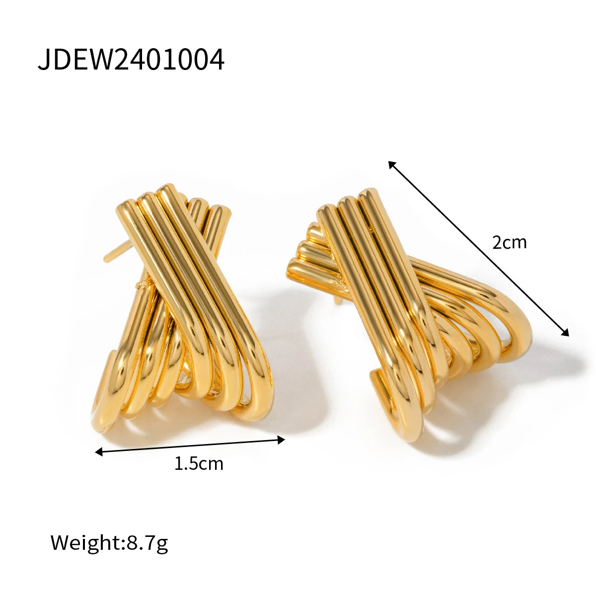 Gold X-Shape Multi-Line Stud Earrings | 18K PVD Waterproof Stainless Steel Jewelry