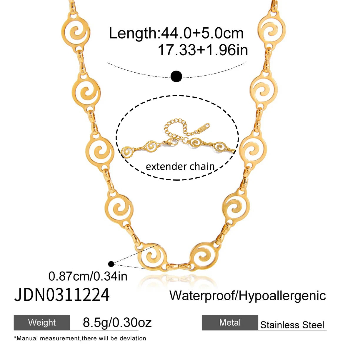 Gold Spiral Swirl Link Chain Necklace | 18K PVD Stainless Steel Statement Jewelry