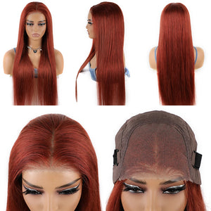 Wear And Go Glueless Malaysian Straight 6x4 Reddish Brown Color #33 Wig. Ready To Wear Human Hair Wig.