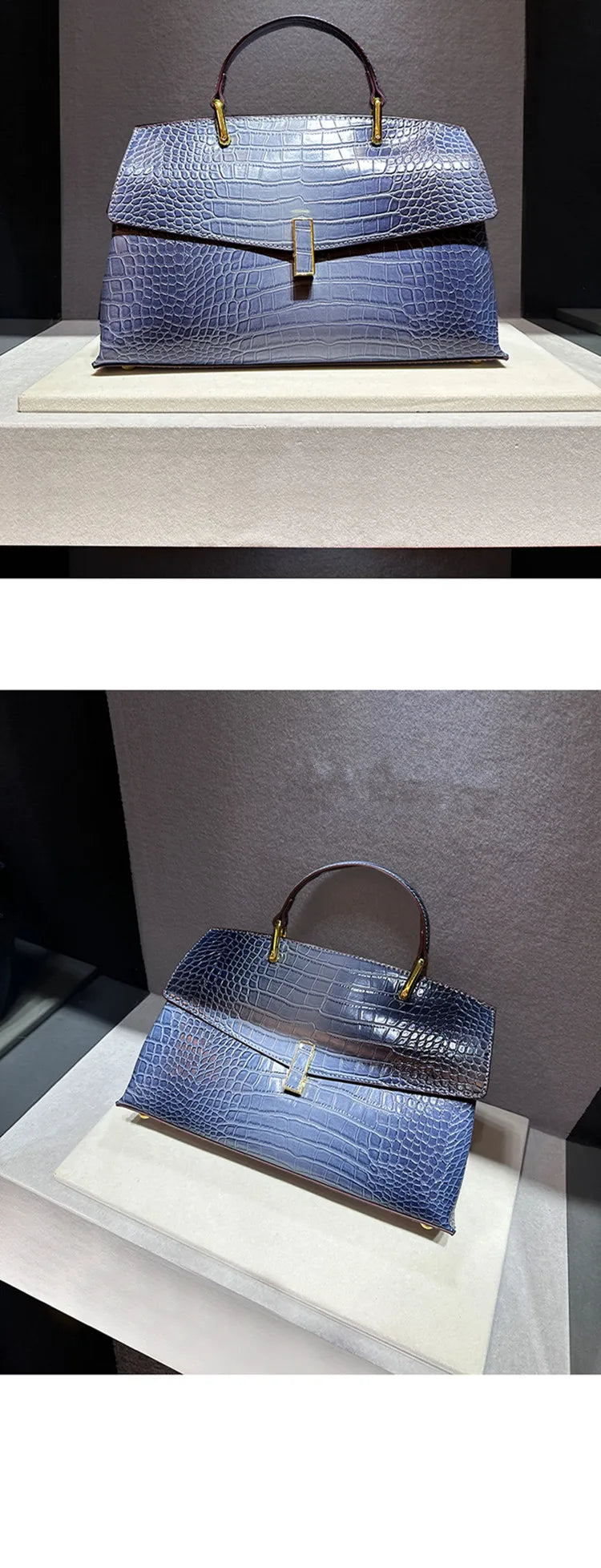 Shell-Shaped Crocodile Pattern Leather Bag – Luxe Texture, Bold Silhouette