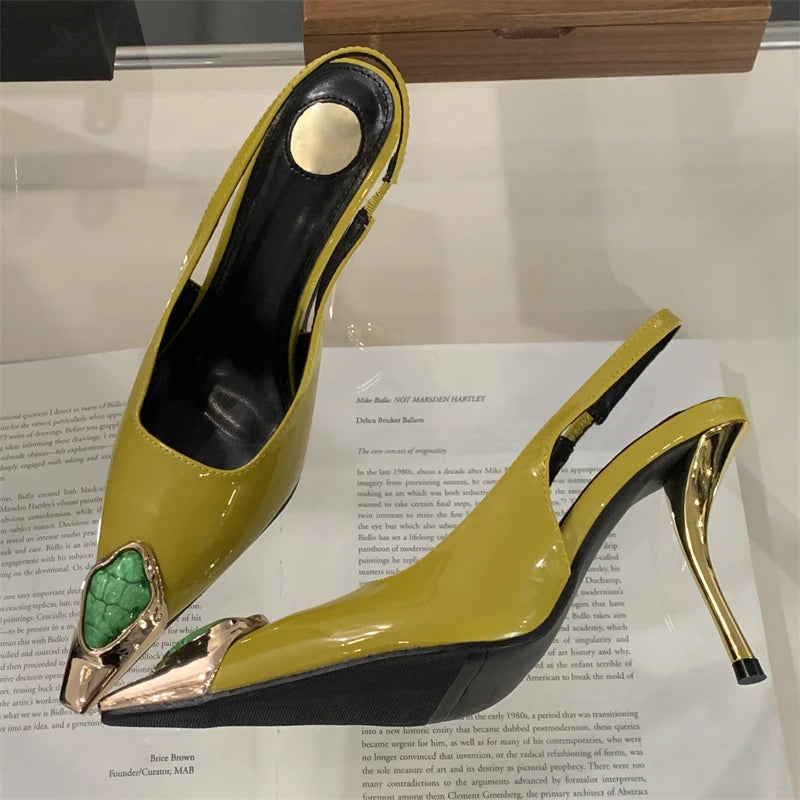 Diamond Inlay Pointed Toe Slingback Heels
