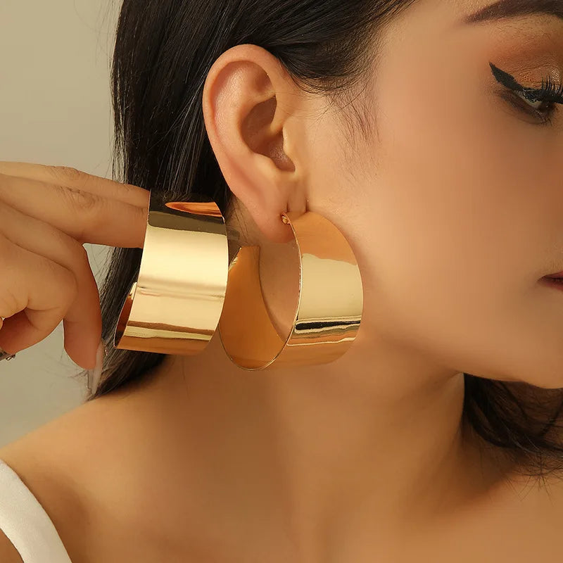 Large Gold-Plated Wide Hoop Earrings – Bold Shine, Timeless Edge