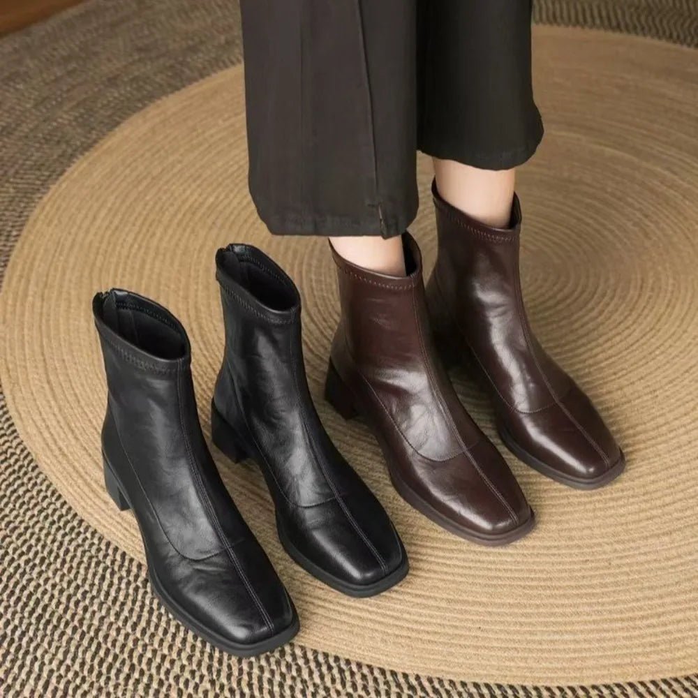Vintage Square Toe Block Heel Ankle Boots – Soft Leather | Black & Brown - The PM Edit