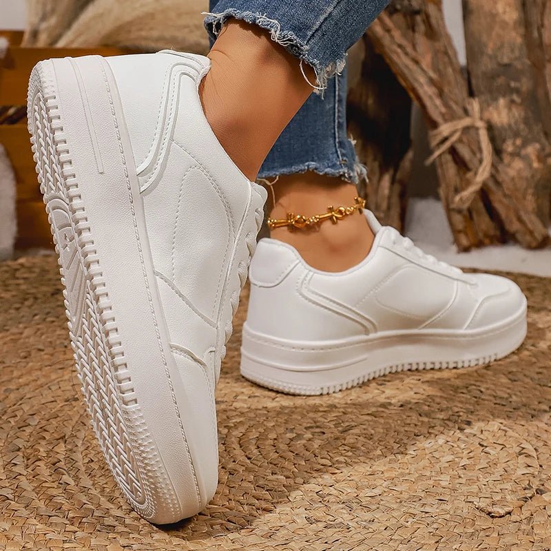 White Platform Sneakers – Chunky Lace - Up PU Leather Shoes for Women - The PM Edit