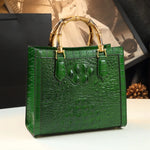 Load image into Gallery viewer, Crocodile Pattern Genuine Leather Structured Bag with Bamboo Handles

