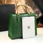 Load image into Gallery viewer, Crocodile Pattern Genuine Leather Structured Bag with Bamboo Handles
