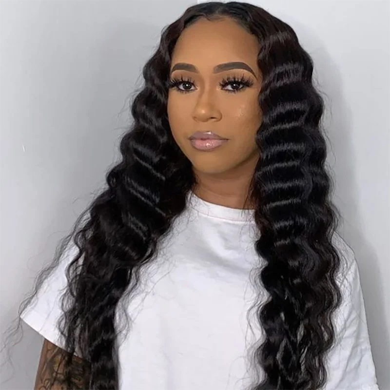 Transparent Loose Deep Wave Glueless Curly Human Hair Lace Front Wig. Pre-Cut Pre-Plucked Deep Wave Wig. Wear And Go.