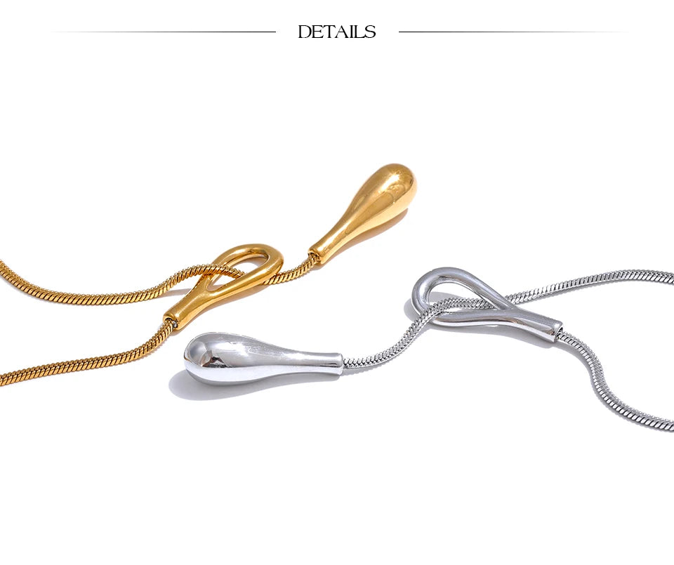 Teardrop Lariat Snake Chain Necklace | 18K PVD Gold Stainless Steel Statement Jewelry