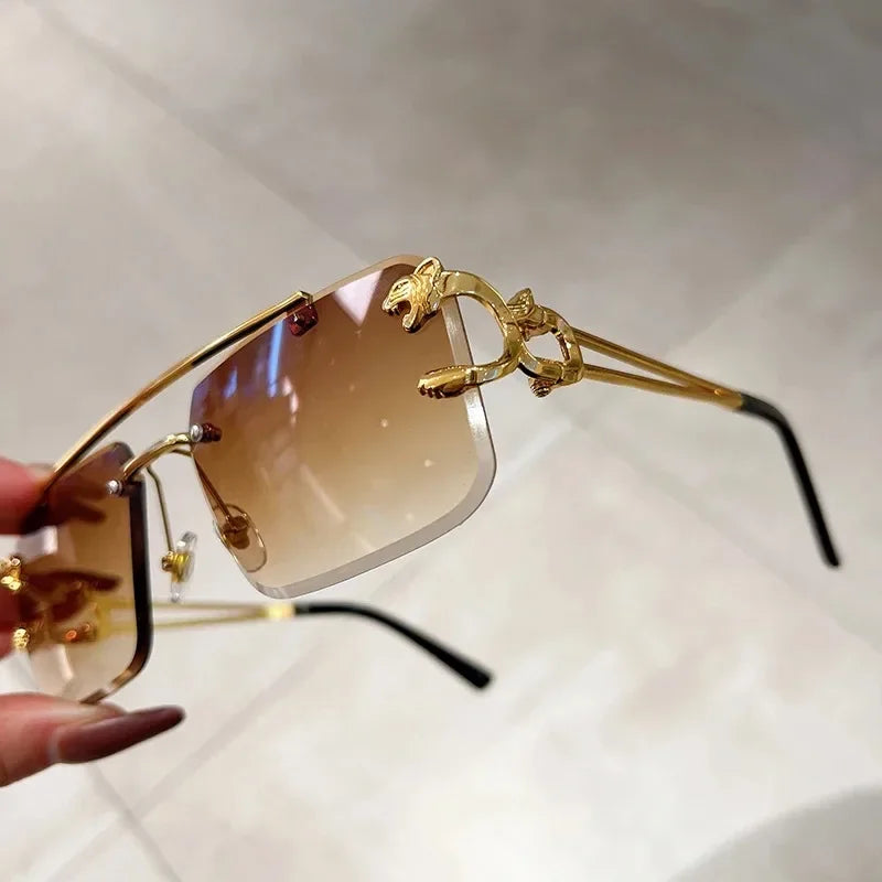Panther Temple Rimless Square Sunglasses