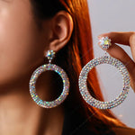 Load image into Gallery viewer, Rhinestone Large Round Pendant Earrings - Statement Oversize Hoop Earrings
