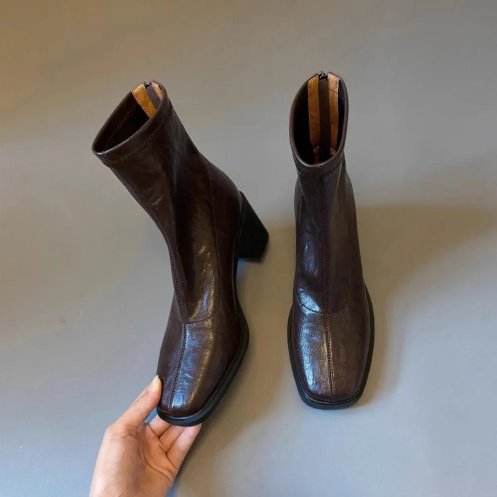 Vintage Square Toe Block Heel Ankle Boots – Soft Leather | Black & Brown - The PM Edit