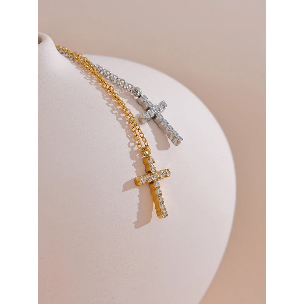Crystal Cross Pendant Necklace | CZ Diamond | 18K Gold & Silver | The PM Edit