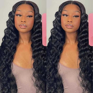 Wear And Go Loose Deep Wave Wig. 6x4 HD Transparent Curly Loose Wave Wig Human Hair Wigs. Glueless Lace Front Wig.