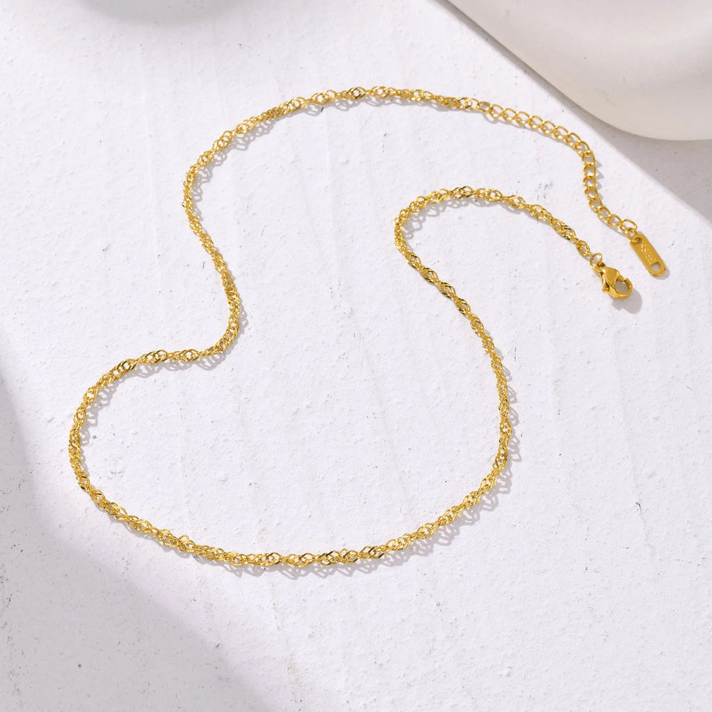 Twisted Singapore Chain Choker Necklace | 18K PVD Gold Stainless Steel Adjustable Collar