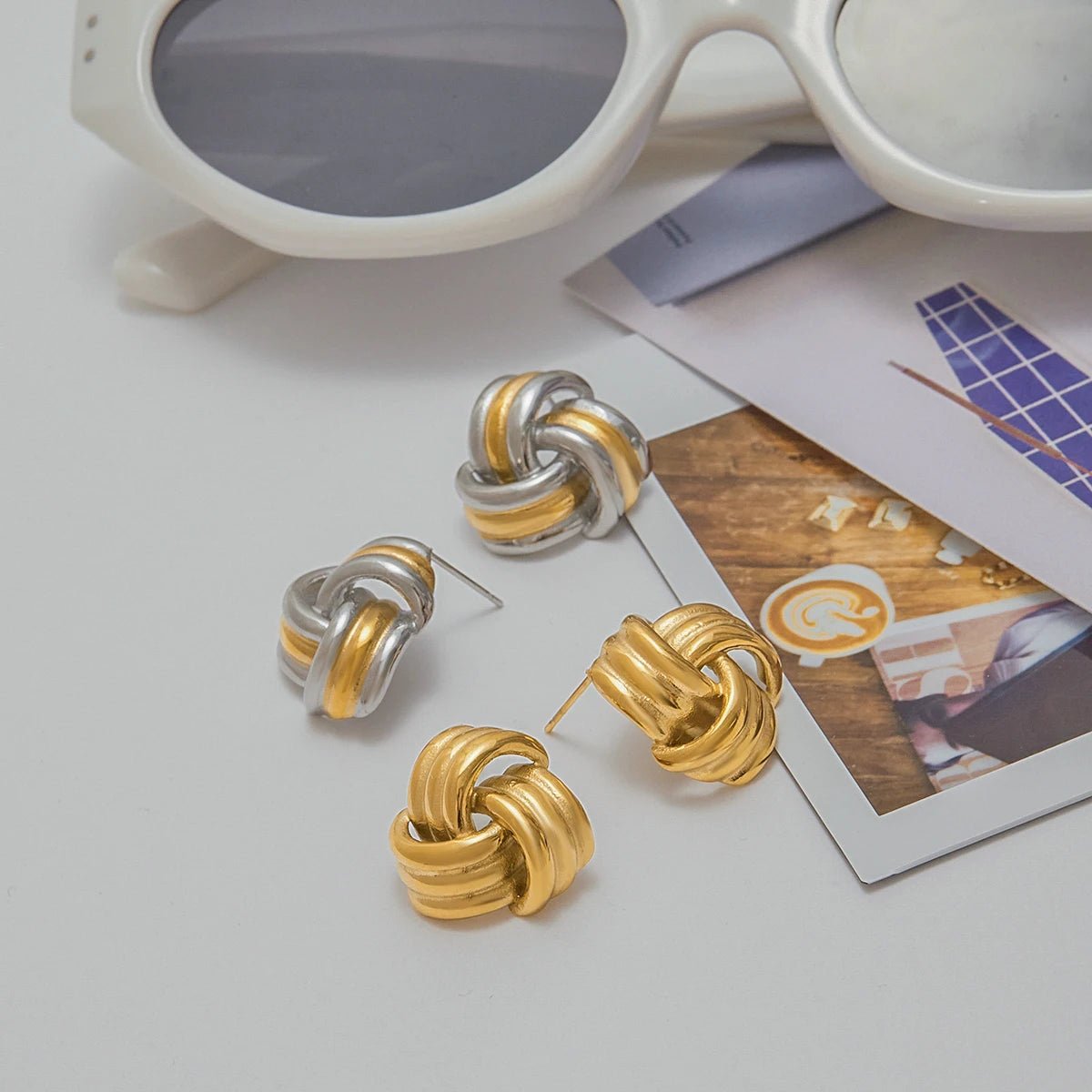 PVD 18K Gold Twisted Knot Stud Earrings - The PM Edit