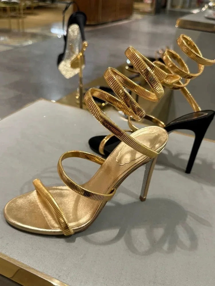 Serpentine Spiral Wrap Stiletto Sandals