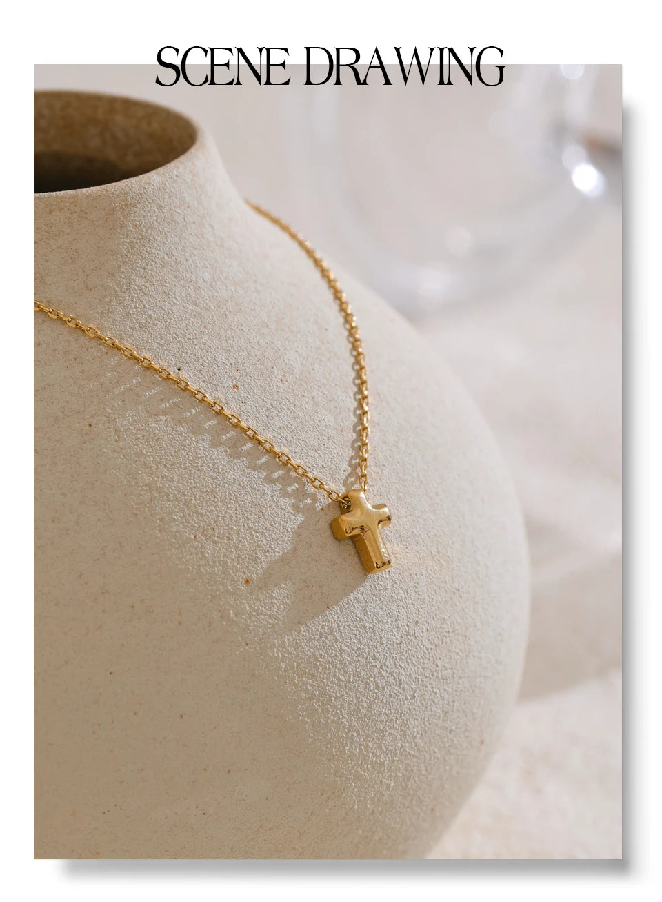 Puffy Cross Pendant Necklace | 18K Gold Plated Stainless Steel | The PM Edit
