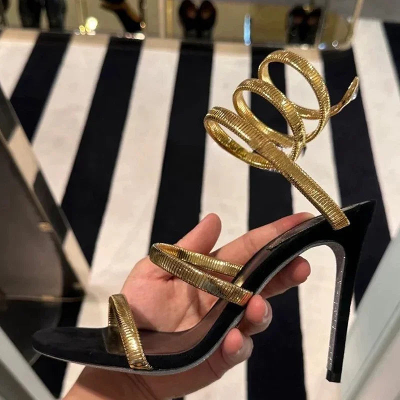 Serpentine Spiral Wrap Stiletto Sandals