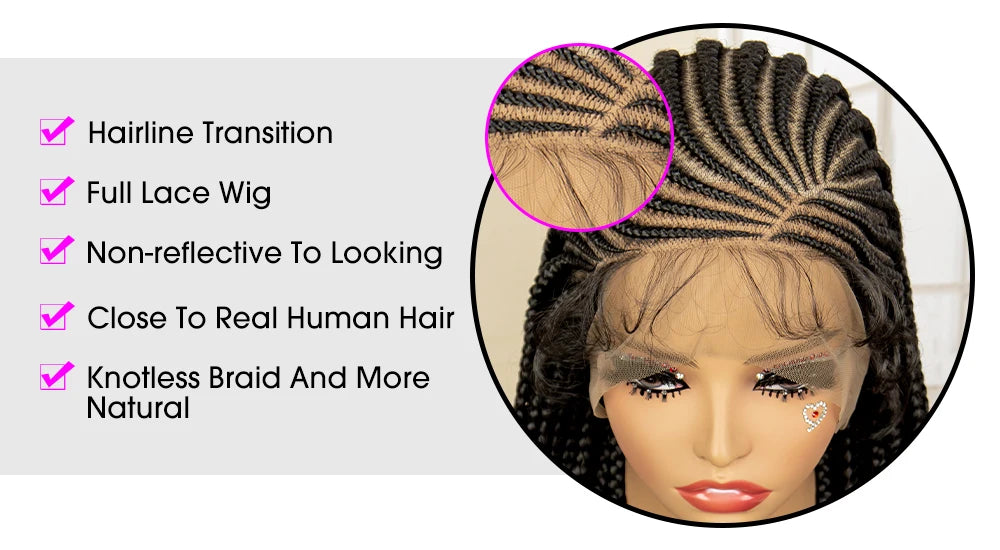 Full Lace Cornrow Braided Wigs for Black Women Handmade Synthetic Long Box Braided Wig with Baby Hair Lace Front Braids Wigs