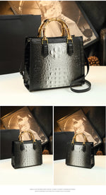 Load image into Gallery viewer, Crocodile Pattern Genuine Leather Structured Bag with Bamboo Handles
